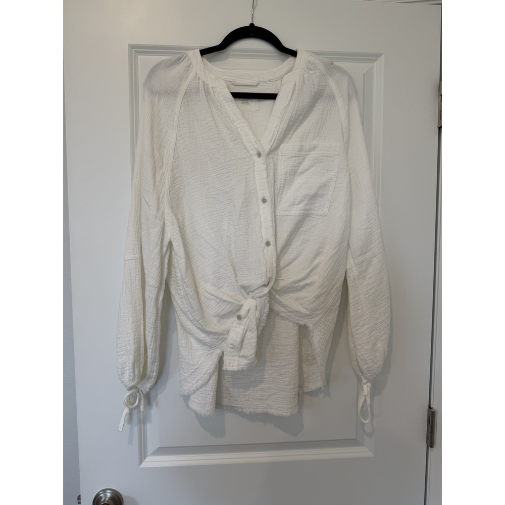 Aerie White Textured Gauze Button Down Shirt Oversized XXS Boho Cotton